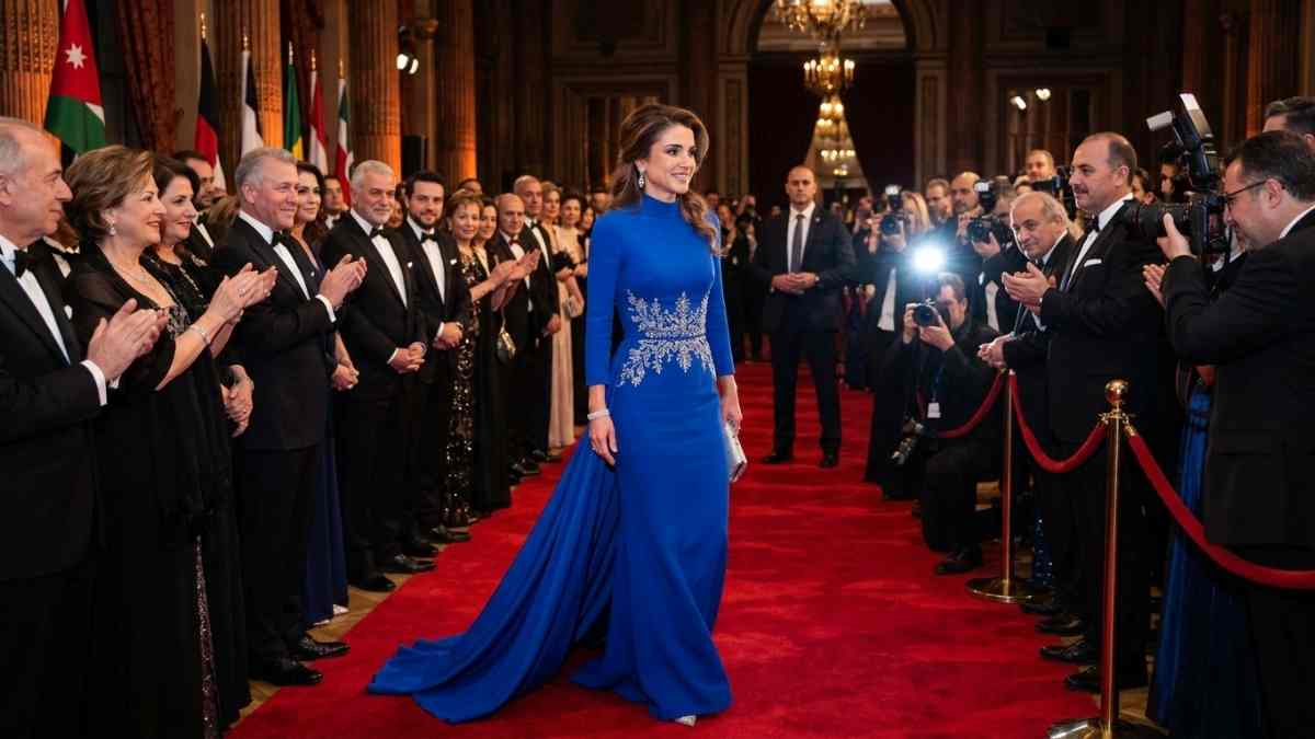 Queen Rania Turns Heads in Elegant Blue Gown 1 Queen Rania Turns Heads in Elegant Blue Gown